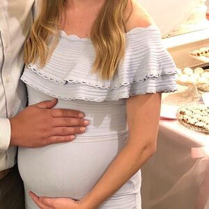 Eliza J Light Blue Off-Shoulder Midi Dress